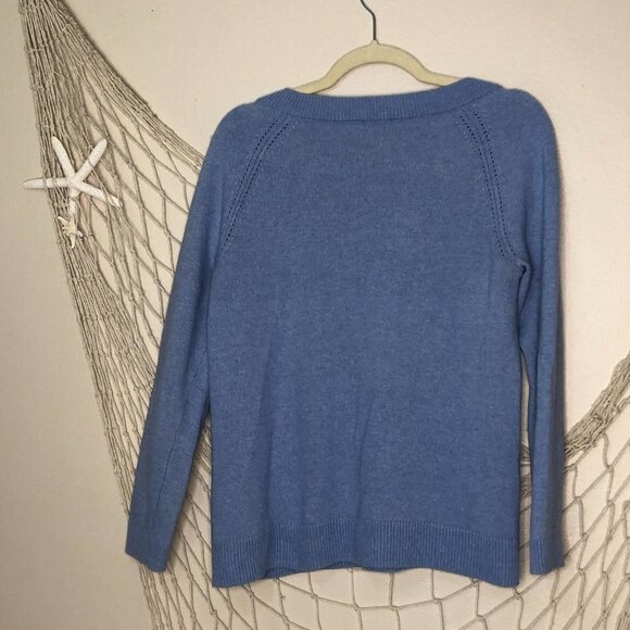TALBOTS Petite Light Blue Heather Cashmere-Blend V-Neck Shaker-Stitch Sweater MP - Picture 5 of 7